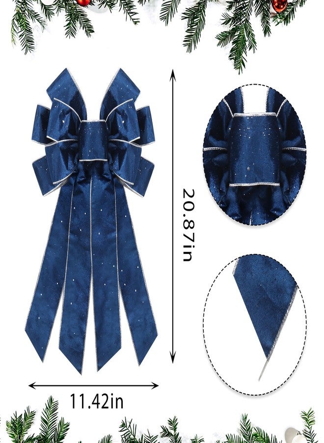 ABTOLS Large Christmas Bow for Wreath, Blue Velvet Wreath Bows for Front Door, Blue Glitter Decorative Wreath Bow Vintage Wreath Bows Christmas Bows for Indoor Outdoor Xmas Decorations - Image 2